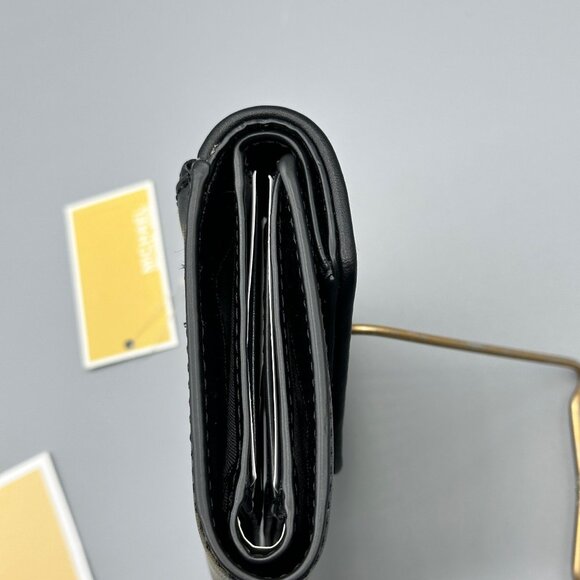 Michael Kors Black Leather Leopard Print Heather Grey Calf Hair Trifold Wallet - Picture 4 of 16